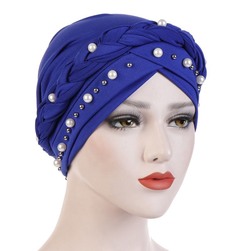 Kvinder Bomuld Multifarve Solid Casual Solsejl Hvid Perle Dekor Sidefletning Baotou Hatte Beanie Hatte