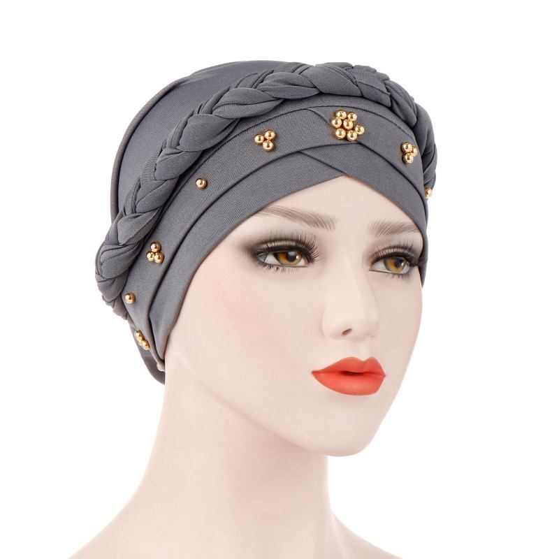 Kvinder Bomuld Multifarve Solid Casual Solsejl Nittedekor Sidefletning Baotou Hatte Beanie Hatte