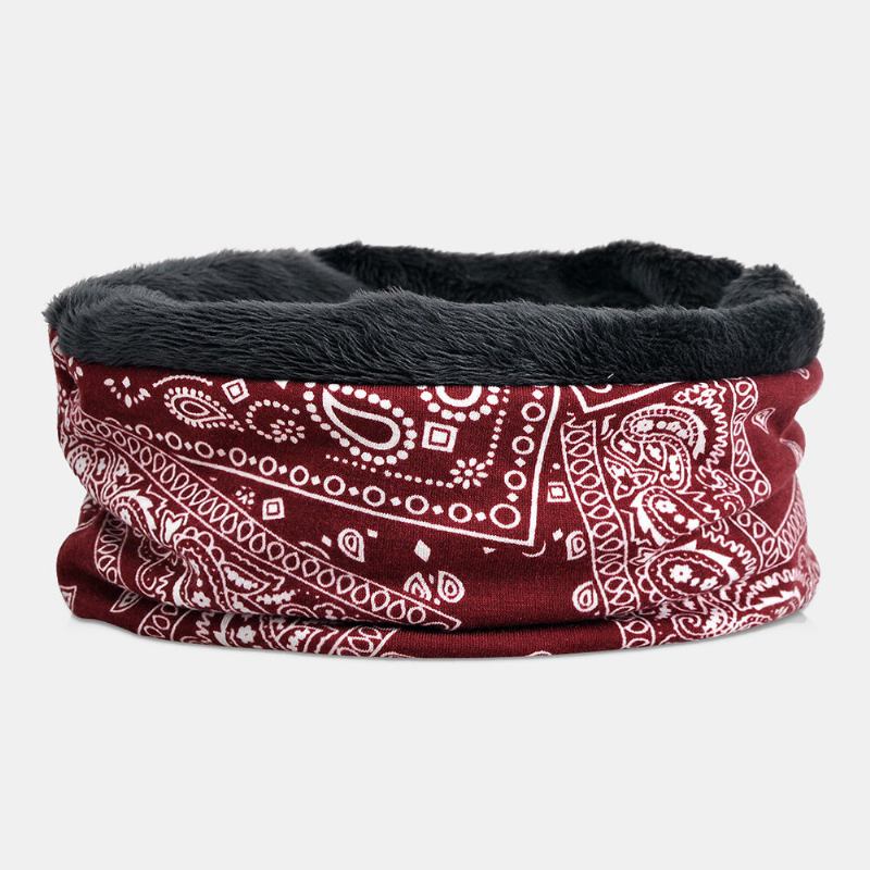 Kvinder Bomuld Plus Velvet Dobbeltbrug Vintage Cashew Blomster Print Vindtæt Varme Hagesmæk Tørklæde Beanie Huer Baotou Hat