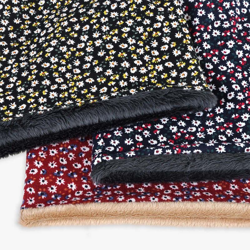 Kvinder Bomuld Plus Velvet Overlay Blomstermønster Print Varme Vindtæt Dual-use Hagesmæk Tørklæde Beanie Hat