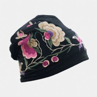 Kvinder Bomuldsbroderi Blomstertryk Etnisk Stil Beanie Huer Åndbar Turban Cap