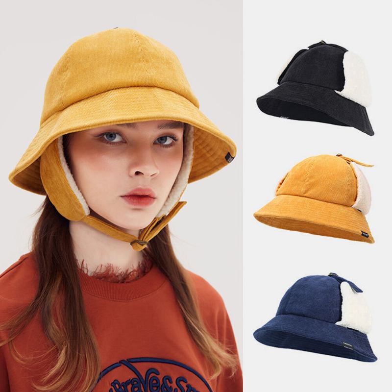 Kvinder Corduroy Plus Huer Omkreds Ørebeskyttelse Slips Hold Varm Bucket Hat