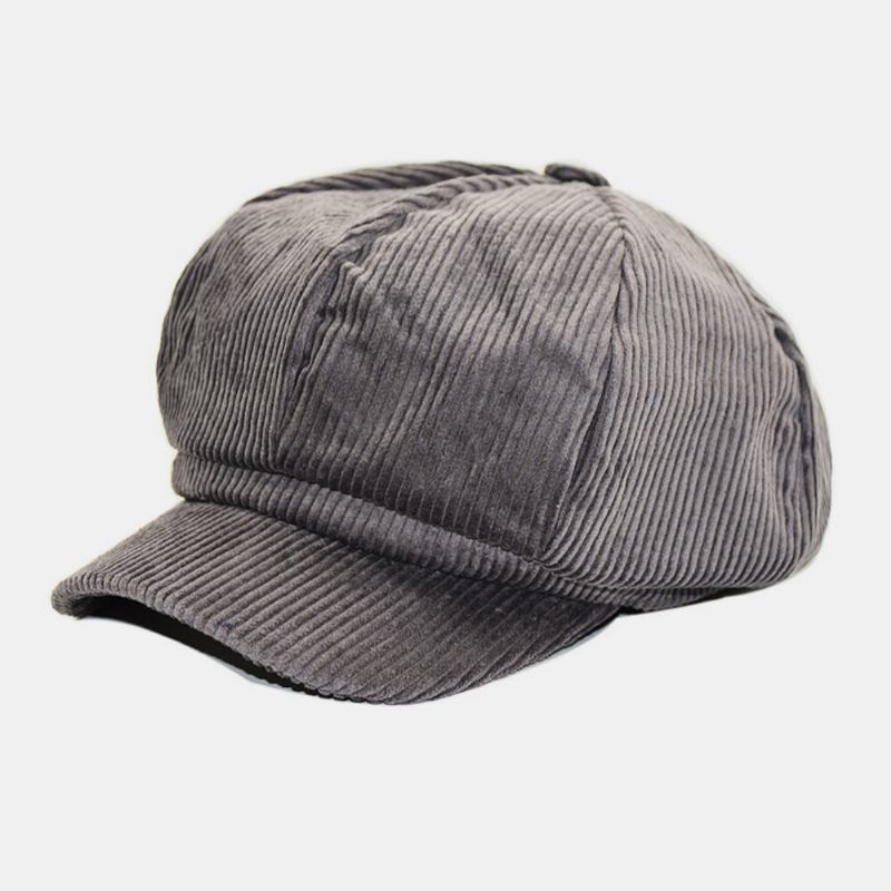 Kvinder Corduroy Retro Casual Stripes Udendørs Daglige Malerhat Ottekantet Huer Baskerhat