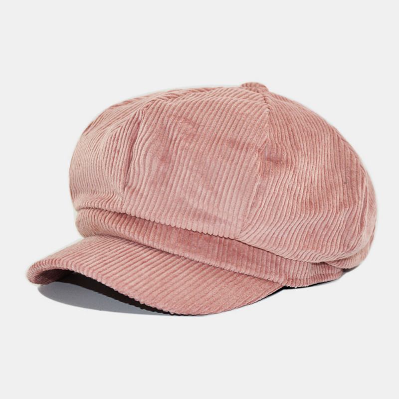 Kvinder Corduroy Retro Casual Stripes Udendørs Daglige Malerhat Ottekantet Huer Baskerhat