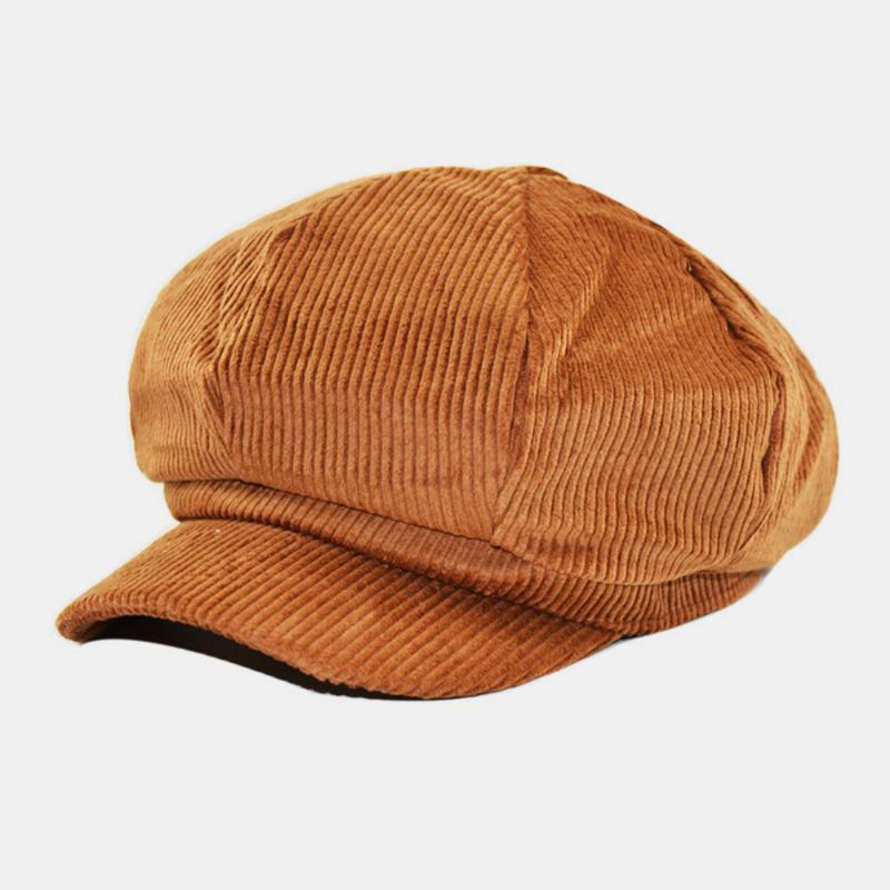 Kvinder Corduroy Retro Casual Stripes Udendørs Daglige Malerhat Ottekantet Huer Baskerhat