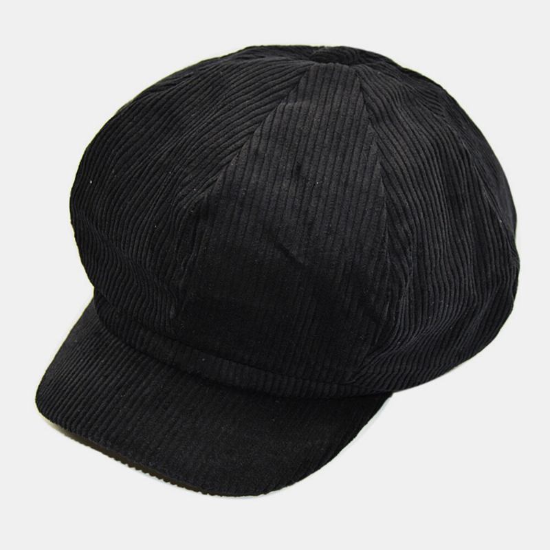 Kvinder Corduroy Retro Casual Stripes Udendørs Daglige Malerhat Ottekantet Huer Baskerhat