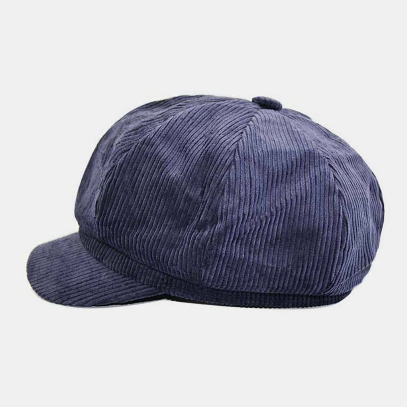 Kvinder Corduroy Retro Casual Stripes Udendørs Daglige Malerhat Ottekantet Huer Baskerhat