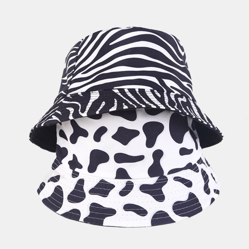 Kvinder Dobbelt-side-wear Zebra Cow Panda Mønster Print Bucket Huer Mode Casual All-match Sunscreen Beach Hat