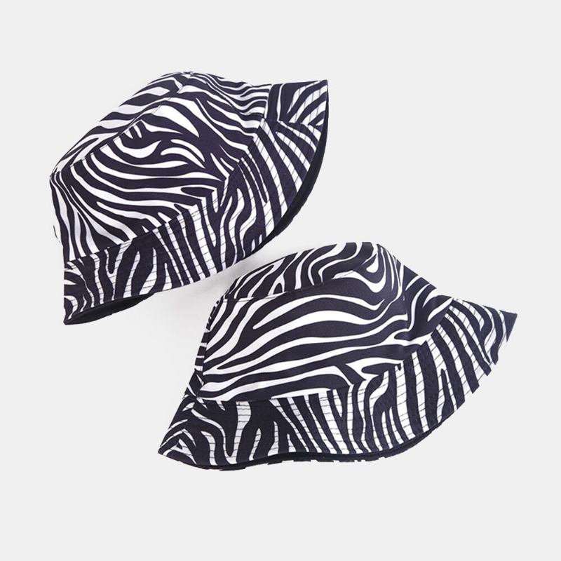 Kvinder Dobbelt-side-wear Zebra Cow Panda Mønster Print Bucket Huer Mode Casual All-match Sunscreen Beach Hat