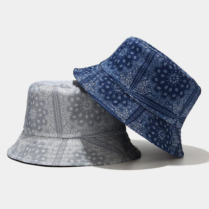 Kvinder Dobbeltsidet Sommer Uv-beskyttelse Cashew-blomstermønster Broderi Casual Stilfuld Solhat Bucket Hat