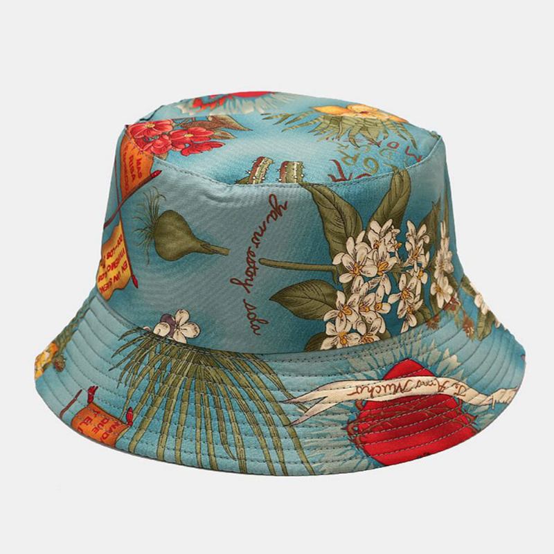 Kvinder Dobbeltsidet Sommer Uv-beskyttelse Marine Plantemønster Casual Enkel Solhat Bucket Hat