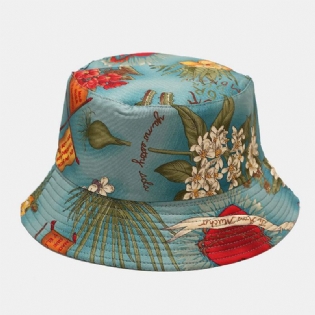 Kvinder Dobbeltsidet Sommer Uv-beskyttelse Marine Plantemønster Casual Enkel Solhat Bucket Hat