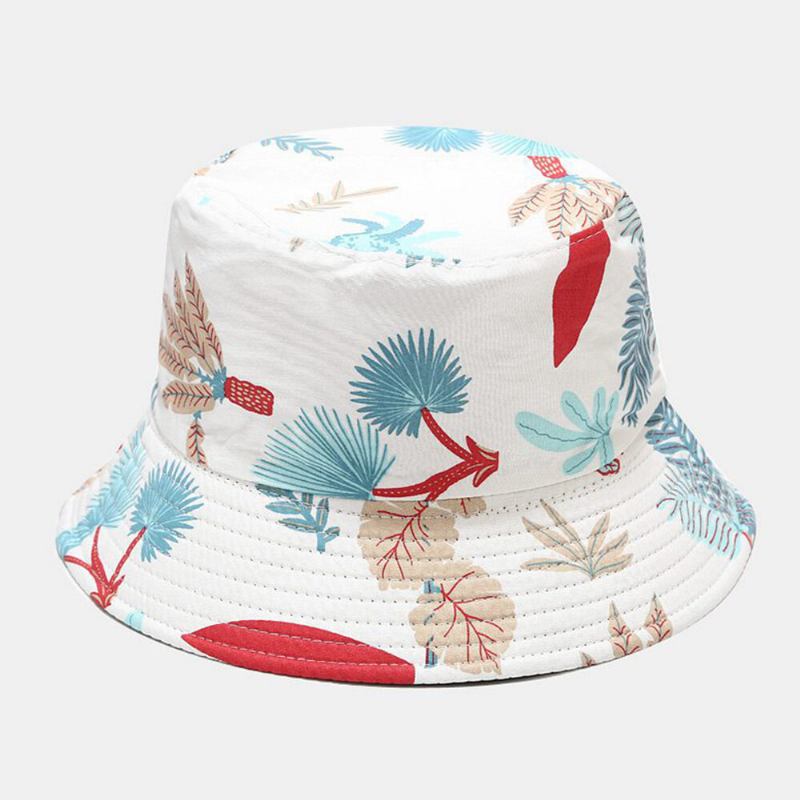 Kvinder Dobbeltsidet Sommer Uv-beskyttelse Marine Plantemønster Casual Enkel Solhat Bucket Hat