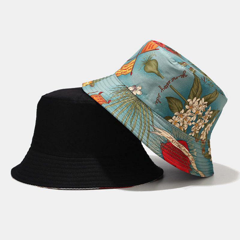 Kvinder Dobbeltsidet Sommer Uv-beskyttelse Marine Plantemønster Casual Enkel Solhat Bucket Hat