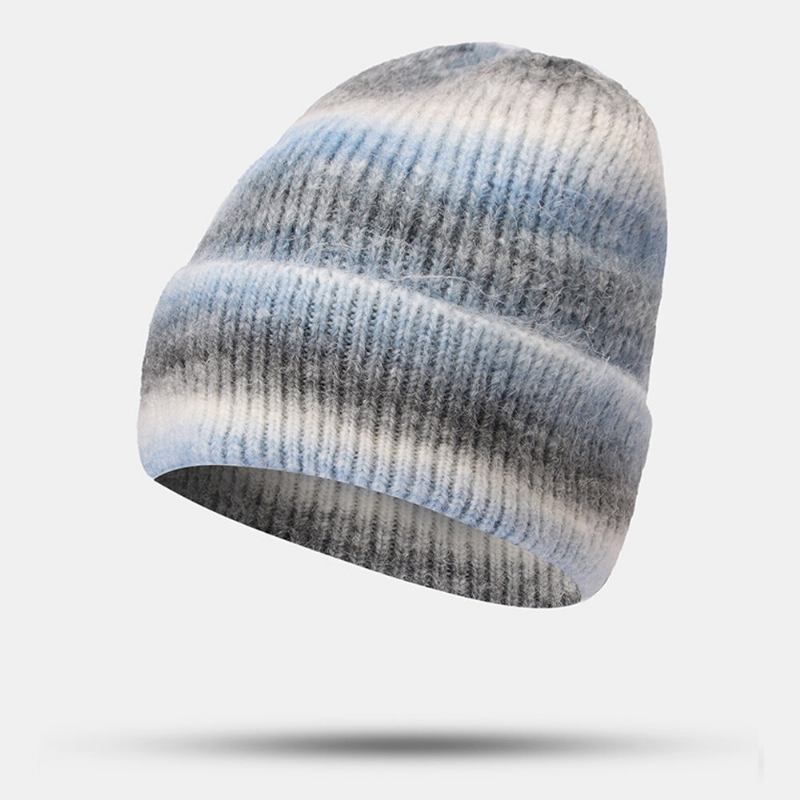 Kvinder Gradient Efterår Vinter Varm Strikket Hue Personlighed Vild Flangende Ørebeskyttelse Beanie Hat