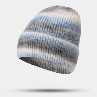 Kvinder Gradient Efterår Vinter Varm Strikket Hue Personlighed Vild Flangende Ørebeskyttelse Beanie Hat