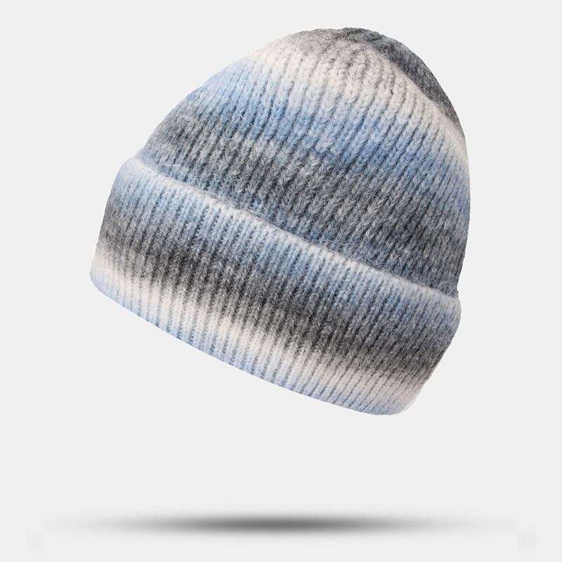 Kvinder Gradient Efterår Vinter Varm Strikket Hue Personlighed Vild Flangende Ørebeskyttelse Beanie Hat