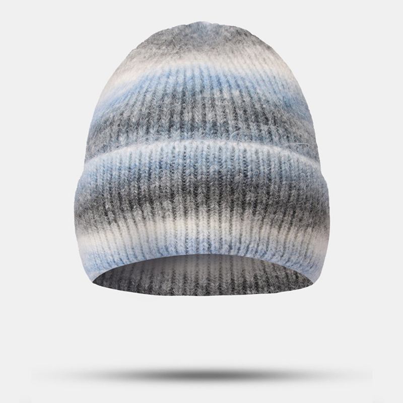 Kvinder Gradient Efterår Vinter Varm Strikket Hue Personlighed Vild Flangende Ørebeskyttelse Beanie Hat