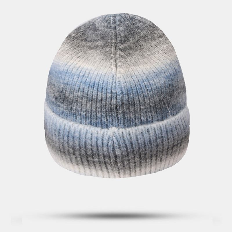 Kvinder Gradient Efterår Vinter Varm Strikket Hue Personlighed Vild Flangende Ørebeskyttelse Beanie Hat