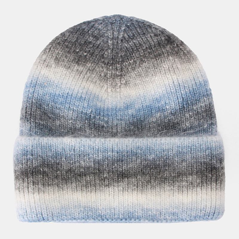 Kvinder Gradient Efterår Vinter Varm Strikket Hue Personlighed Vild Flangende Ørebeskyttelse Beanie Hat