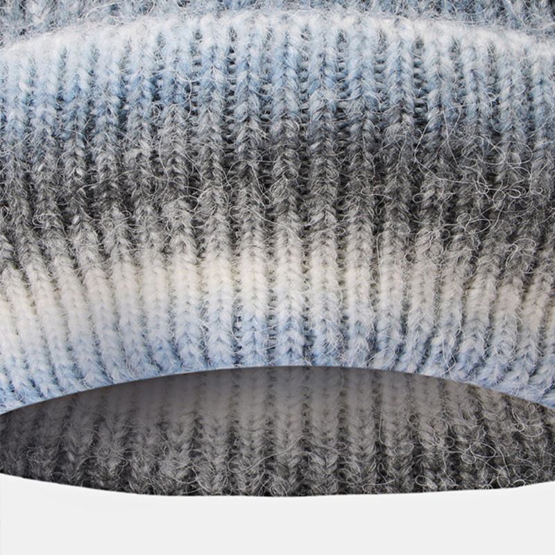 Kvinder Gradient Efterår Vinter Varm Strikket Hue Personlighed Vild Flangende Ørebeskyttelse Beanie Hat