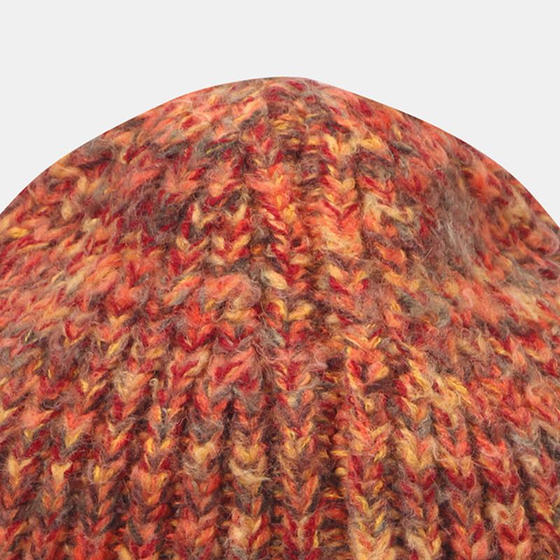 Kvinder Groft Strikket Blandet Farve Bogstavlabel All-match Warm Beanie Hat