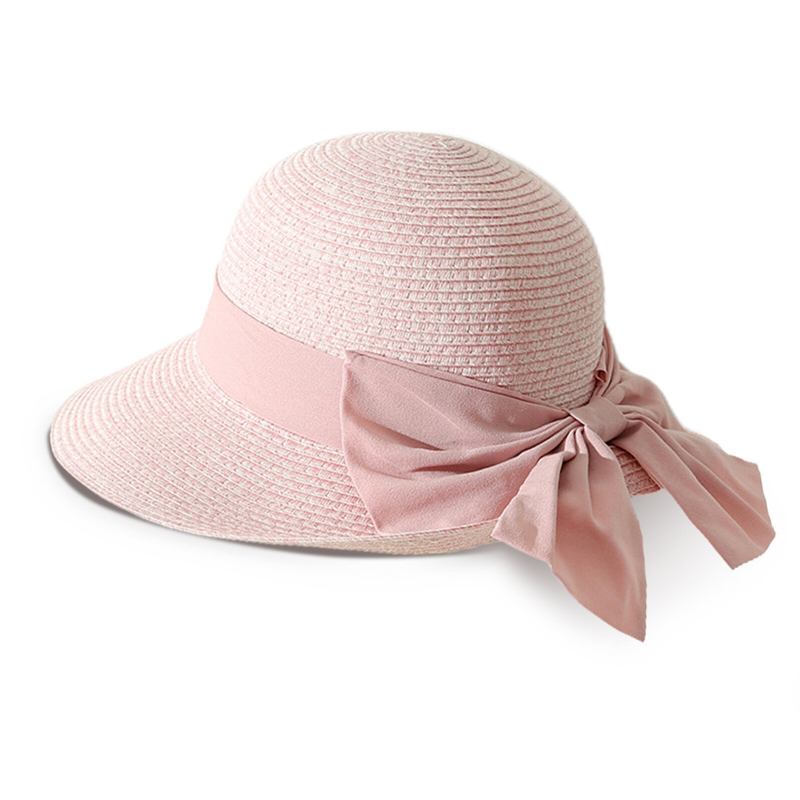 Kvinder Halm Fritidsferie Alsidig Åndbar Skygge Big Bow Straw Huer Tour Beach Bucket Cap