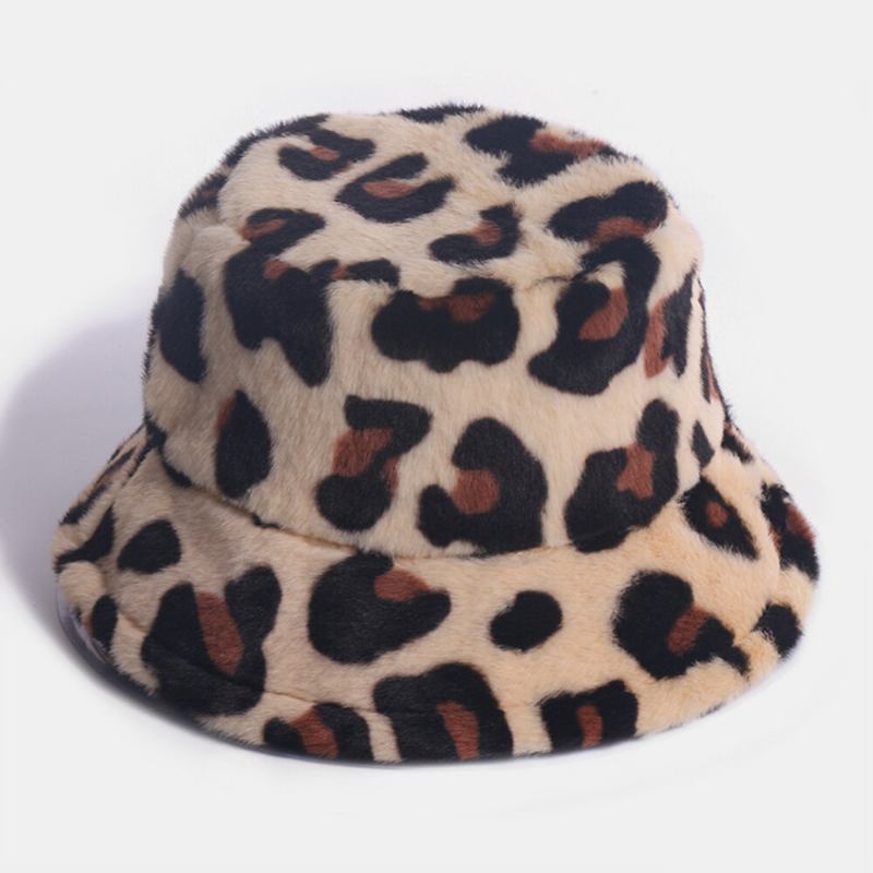 Kvinder Kaninhår Leopardmønster Casual Varm All-match Bucket Hat