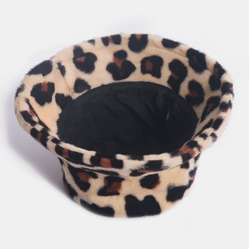 Kvinder Kaninhår Leopardmønster Casual Varm All-match Bucket Hat