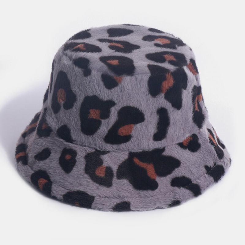 Kvinder Kaninhår Leopardmønster Casual Varm All-match Bucket Hat