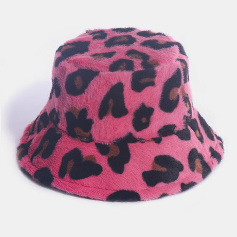 Kvinder Kaninhår Leopardmønster Casual Varm All-match Bucket Hat