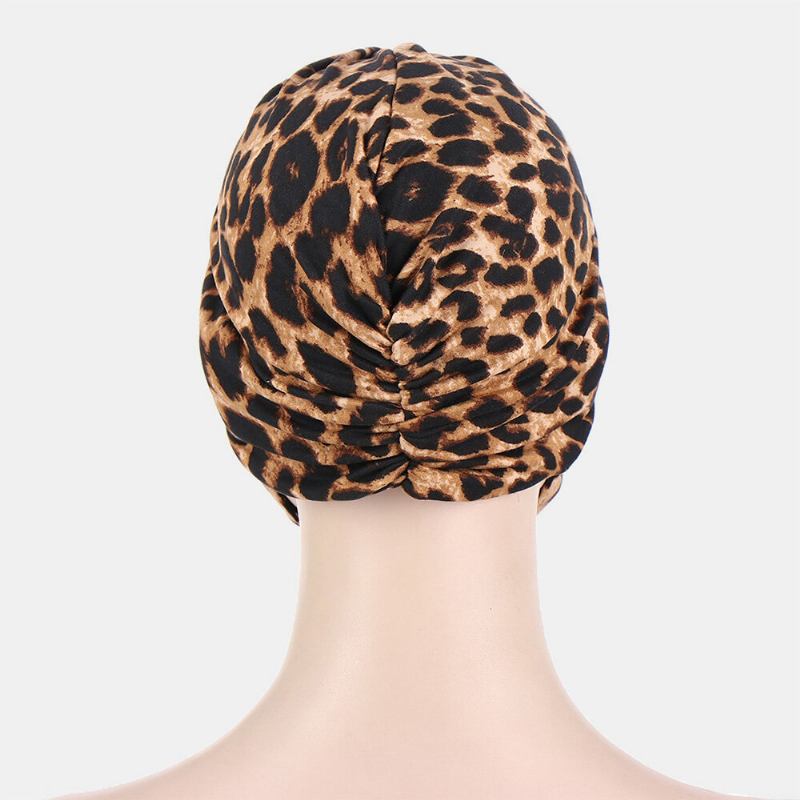 Kvinder Knyttet Beanie Huer Mask Sæt Polyester Blomsterblade Tie-dye Leopard Mønster Print Anti-kvæle Knap Åndbar Turban Hat