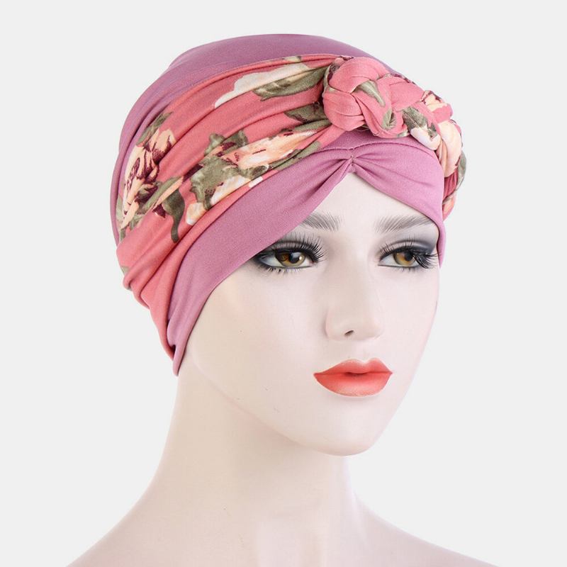 Kvinder Knyttet Flettet Beanie Huer Polyester Blomsterblade Leopardmønster Print Åndbar Turban Hat