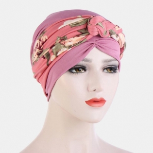 Kvinder Knyttet Flettet Beanie Huer Polyester Blomsterblade Leopardmønster Print Åndbar Turban Hat