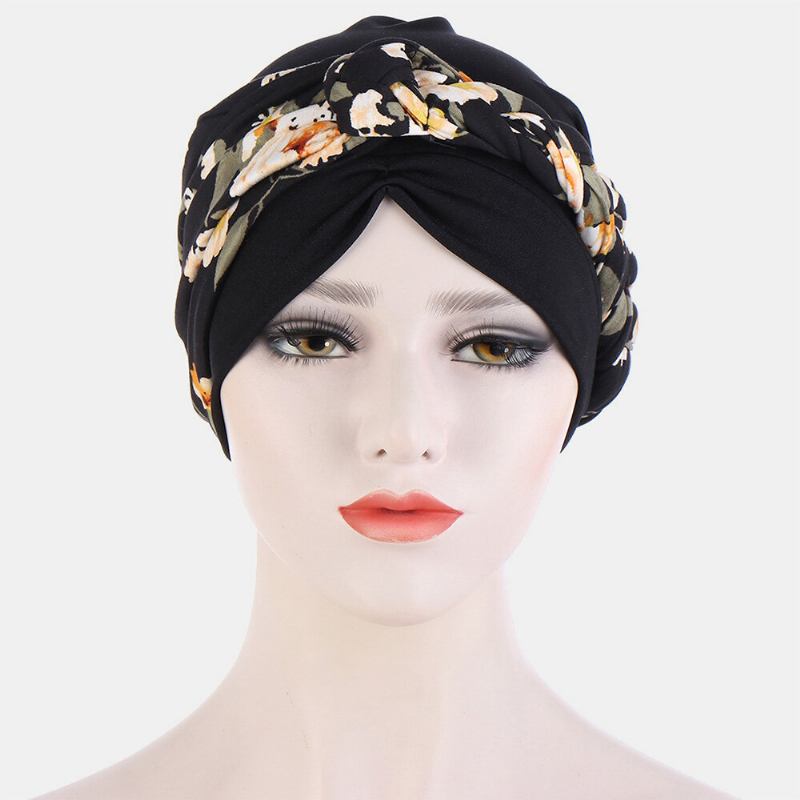 Kvinder Knyttet Flettet Beanie Huer Polyester Blomsterblade Leopardmønster Print Åndbar Turban Hat