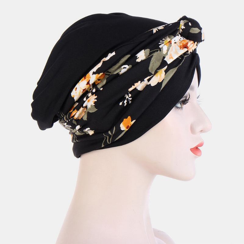 Kvinder Knyttet Flettet Beanie Huer Polyester Blomsterblade Leopardmønster Print Åndbar Turban Hat