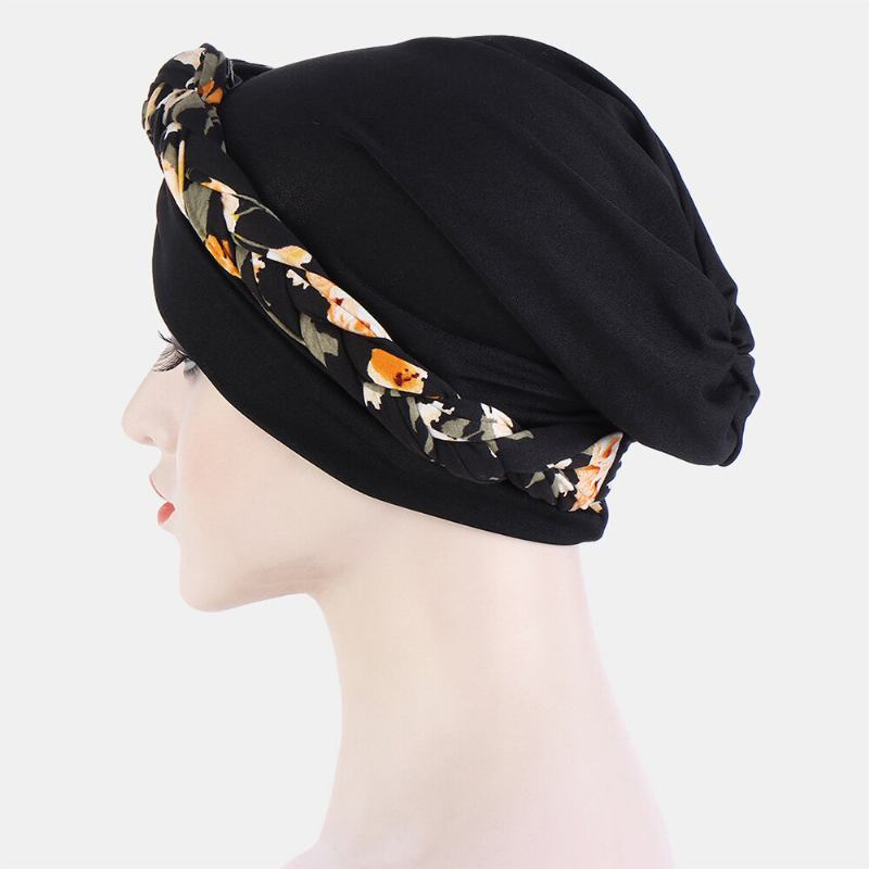 Kvinder Knyttet Flettet Beanie Huer Polyester Blomsterblade Leopardmønster Print Åndbar Turban Hat