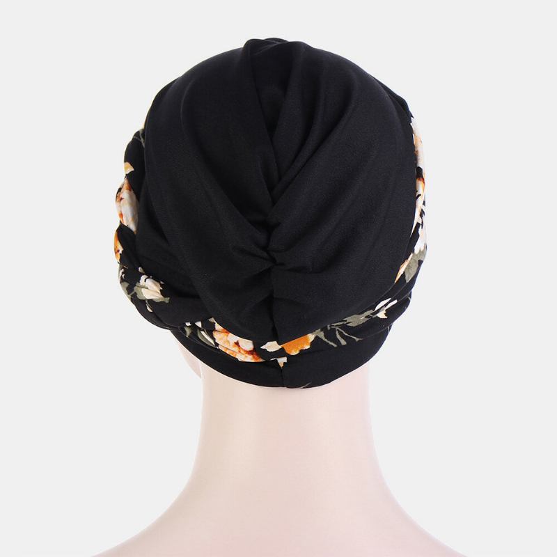 Kvinder Knyttet Flettet Beanie Huer Polyester Blomsterblade Leopardmønster Print Åndbar Turban Hat