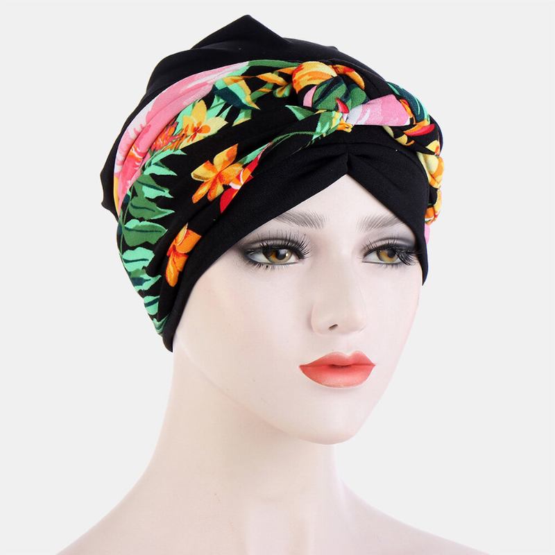 Kvinder Knyttet Flettet Beanie Huer Polyester Blomsterblade Leopardmønster Print Åndbar Turban Hat