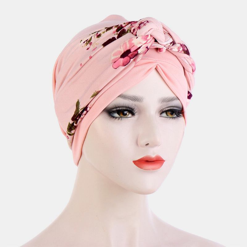 Kvinder Knyttet Flettet Beanie Huer Polyester Blomsterblade Leopardmønster Print Åndbar Turban Hat