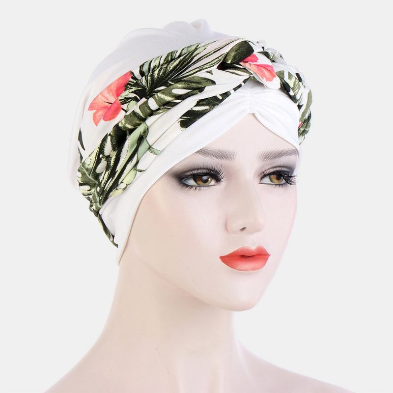 Kvinder Knyttet Flettet Beanie Huer Polyester Blomsterblade Leopardmønster Print Åndbar Turban Hat