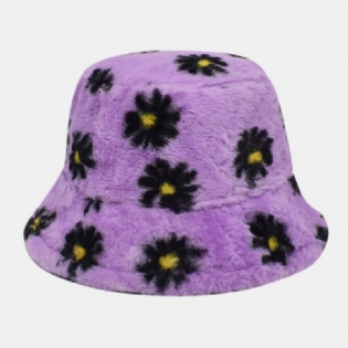 Kvinder Lammehår Blødt Varmt Plus Tykt Casual Alle Match Cute Daisy Blomstermønster Bucket Hat