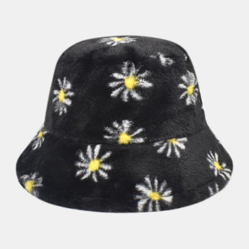 Kvinder Lammehår Blødt Varmt Plus Tykt Casual Alle Match Cute Daisy Blomstermønster Bucket Hat