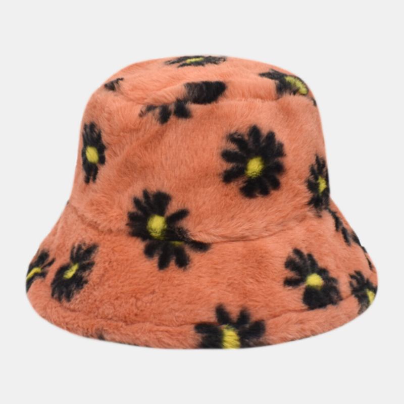 Kvinder Lammehår Blødt Varmt Plus Tykt Casual Alle Match Cute Daisy Blomstermønster Bucket Hat