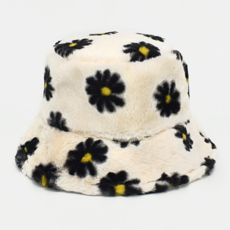 Kvinder Lammehår Blødt Varmt Plus Tykt Casual Alle Match Cute Daisy Blomstermønster Bucket Hat