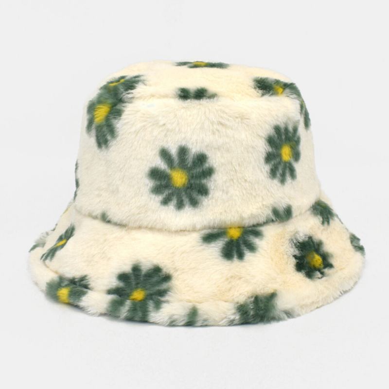 Kvinder Lammehår Blødt Varmt Plus Tykt Casual Alle Match Cute Daisy Blomstermønster Bucket Hat