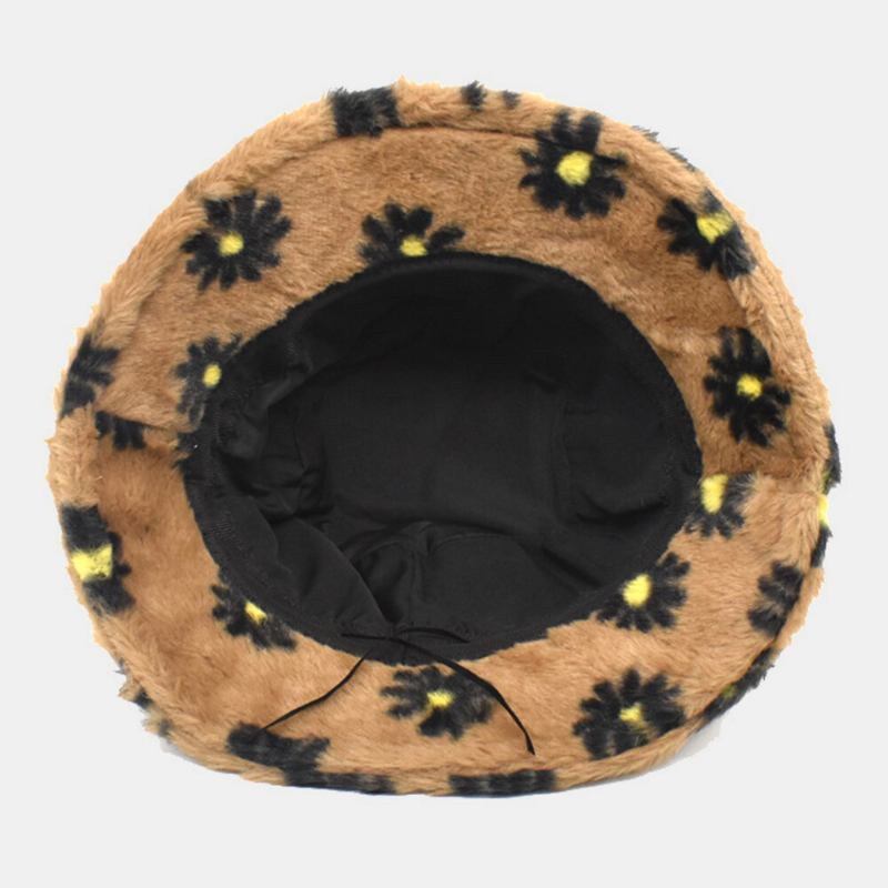 Kvinder Lammehår Blødt Varmt Plus Tykt Casual Alle Match Cute Daisy Blomstermønster Bucket Hat