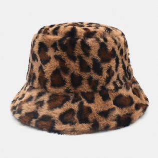 Kvinder Lammehår Varmt Blødt Leopardmønster Afslappet Personlighed Bucket Hat