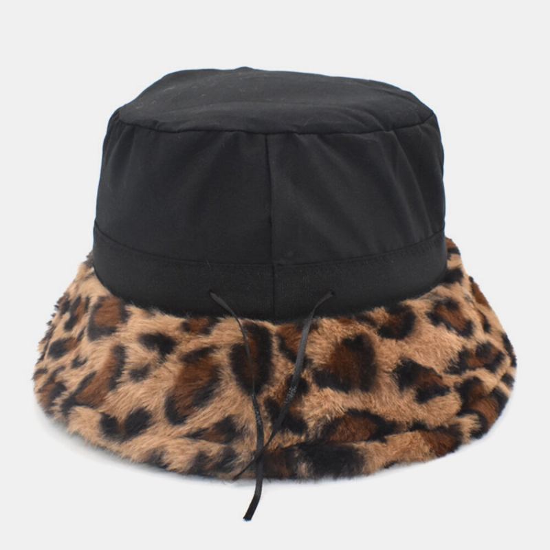 Kvinder Lammehår Varmt Blødt Leopardmønster Afslappet Personlighed Bucket Hat