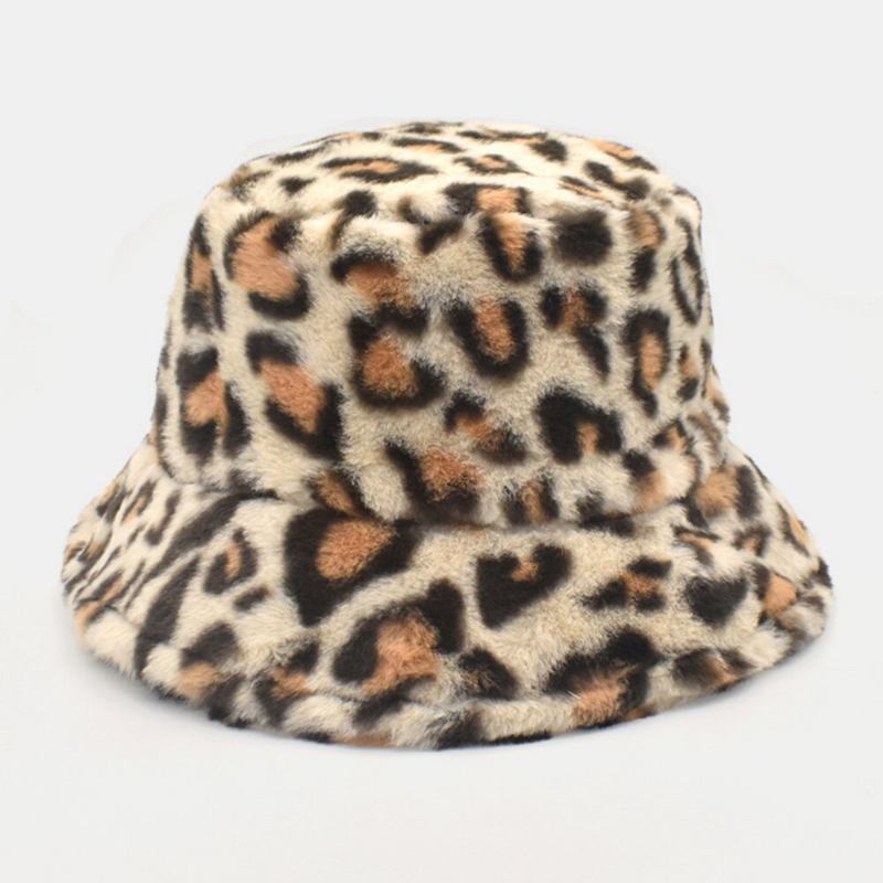 Kvinder Lammehår Varmt Blødt Leopardmønster Afslappet Personlighed Bucket Hat